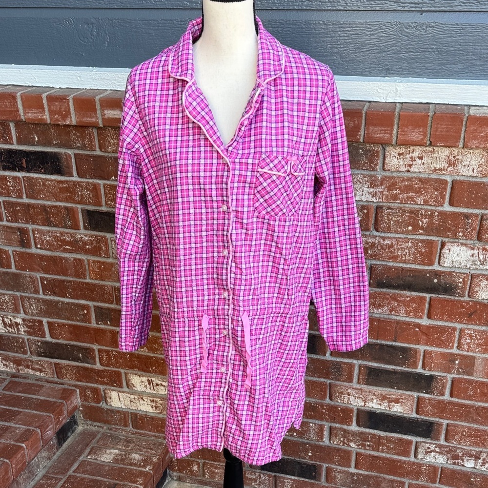 Victoria's Secret Pink Purple Plaid Button Down Nightshirt Sleep Dress Medium M